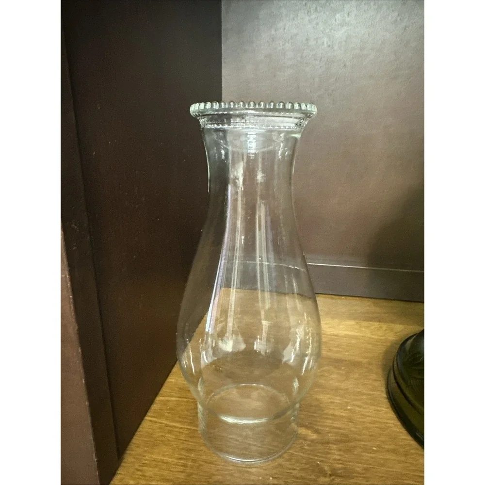 Vintage Green Glass Kerosene Oil Lamp & Chimney 18
